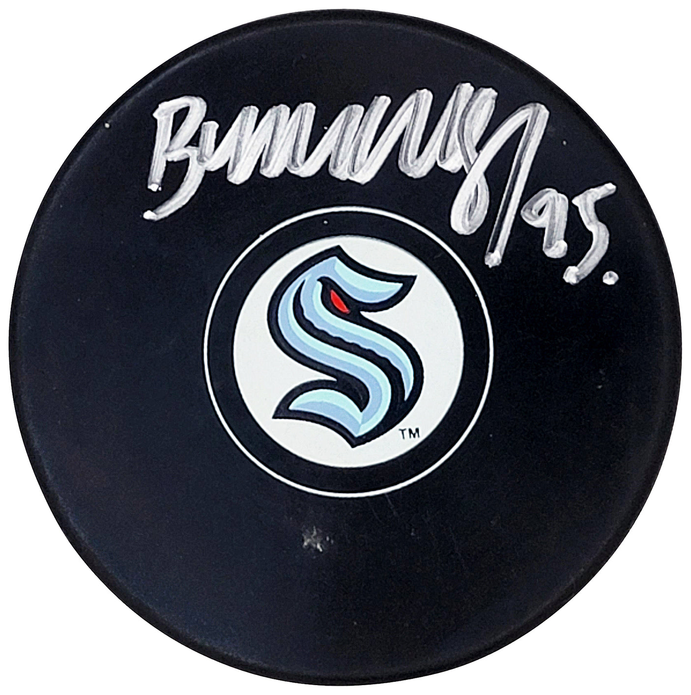Andre Burakovsky Autographed Official Seattle Kraken Logo Hockey Puck Fanatics Holo Stock #208686