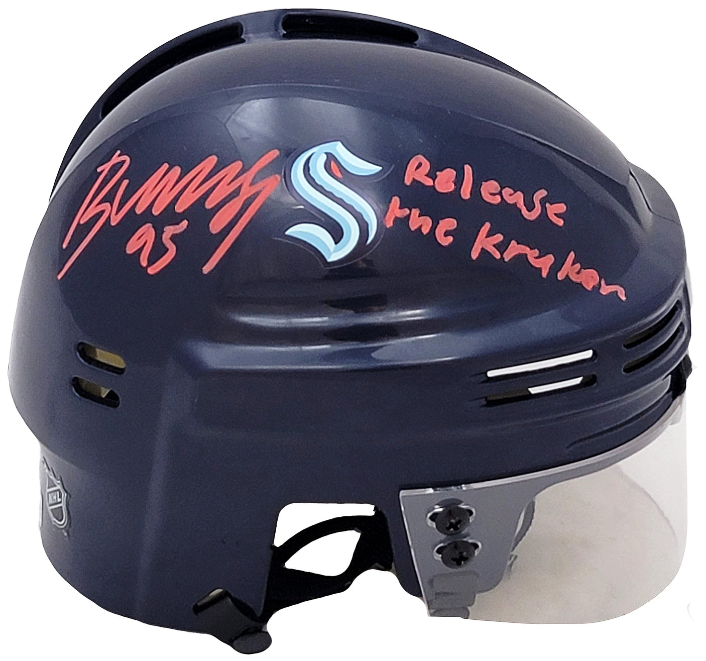Andre Burakovsky Autographed Seattle Kraken Mini Helmet "Release The Kraken" Fanatics Holo Stock #208687