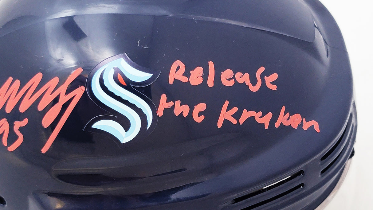 Andre Burakovsky Autographed Seattle Kraken Mini Helmet "Release The Kraken" Fanatics Holo Stock #208687