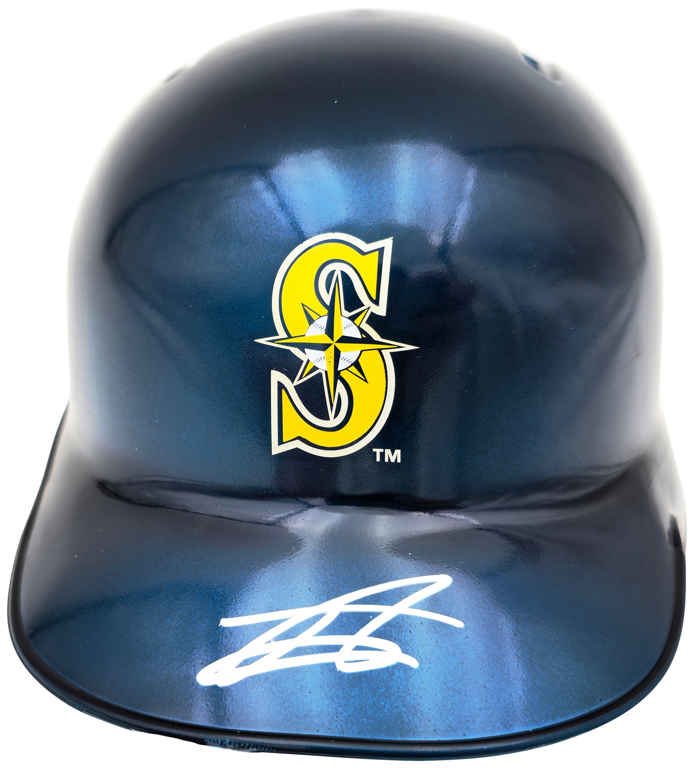 Julio Rodriguez Autographed Seattle Mariners Chrome Blue Mini Helmet (Minor Scratches/Scuffs) Beckett BAS QR Stock #234036