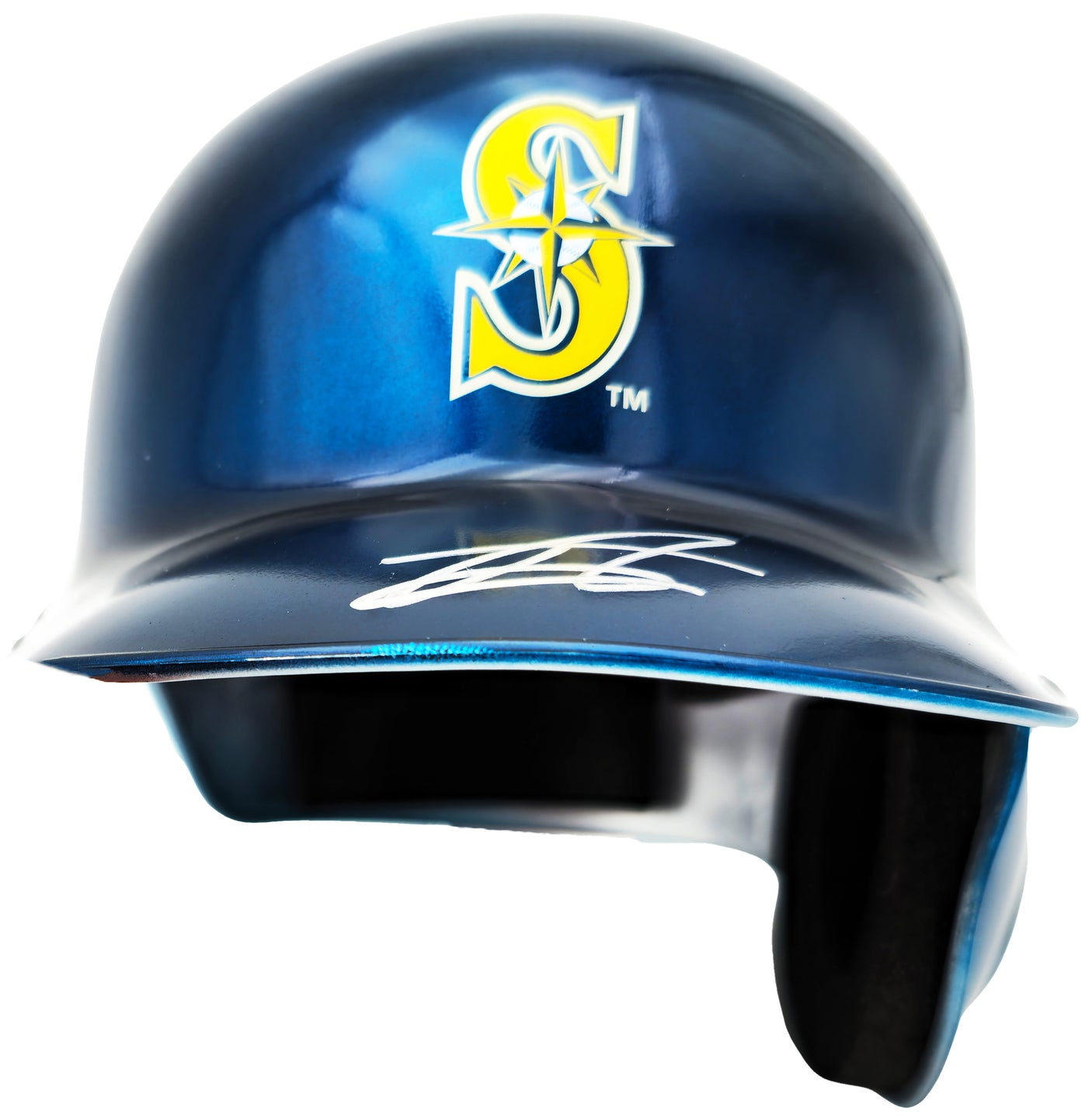 Julio Rodriguez Autographed Seattle Mariners Chrome Blue Mini Helmet (Minor Scratches/Scuffs) Beckett BAS QR Stock #234036