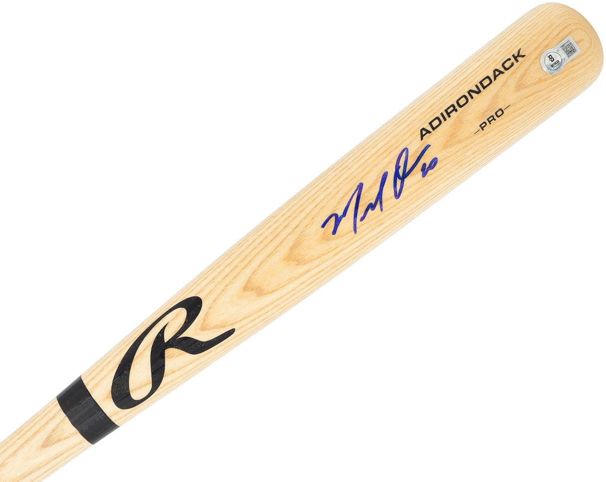 Marcell Ozuna Autographed Blonde Rawlings Adirondack Baseball Bat Atlanta Braves Beckett BAS Witness Stock #234048
