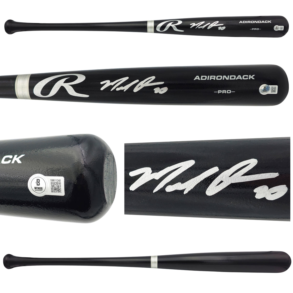 Marcell Ozuna Autographed Black Rawlings Adirondack Baseball Bat Atlanta Braves Beckett BAS Witness Stock #234038