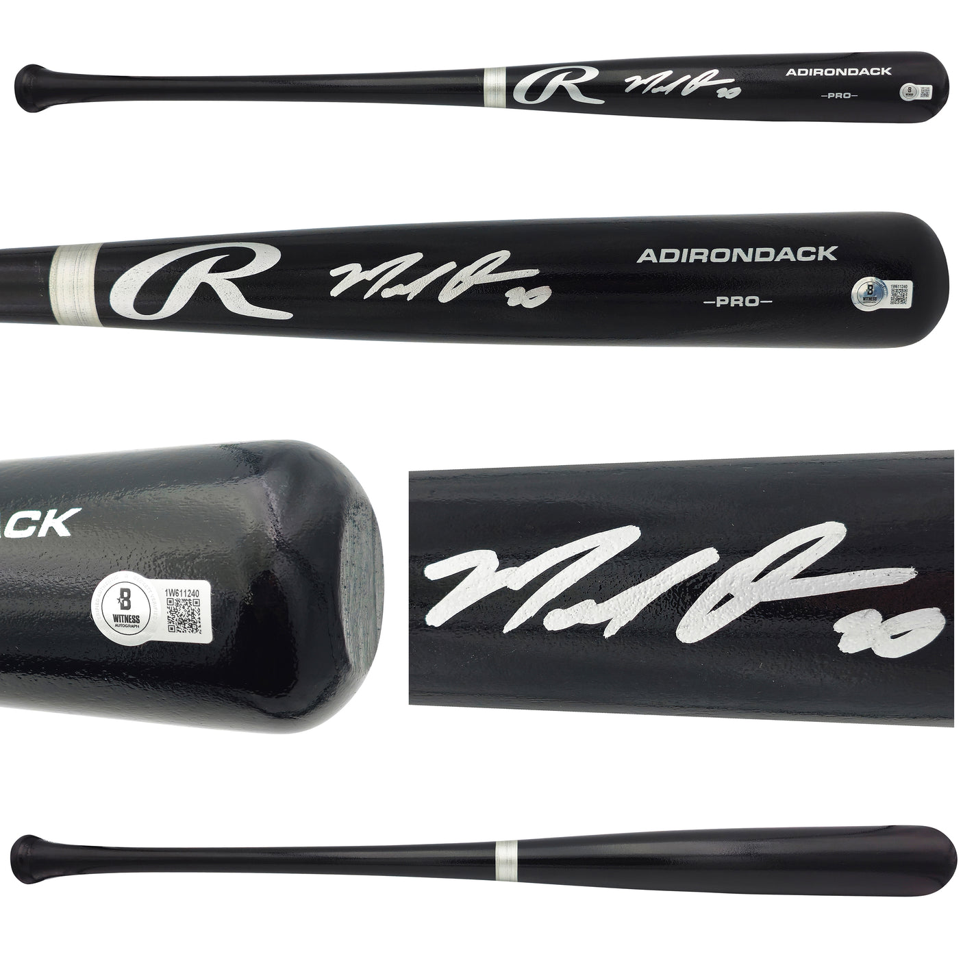 Marcell Ozuna Autographed Black Rawlings Adirondack Baseball Bat Atlanta Braves Beckett BAS Witness Stock #234038