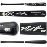 Marcell Ozuna Autographed Black Rawlings Adirondack Baseball Bat Atlanta Braves Beckett BAS Witness Stock #234038