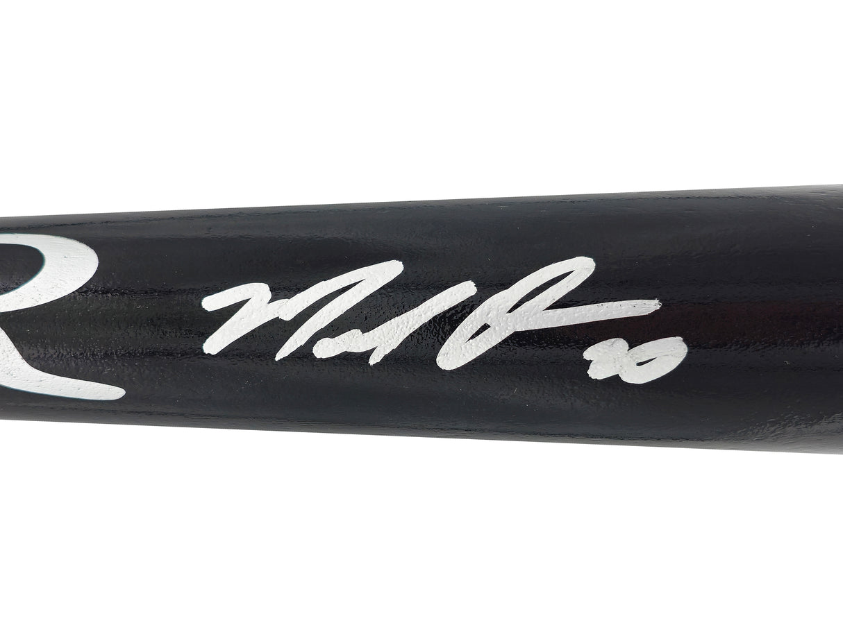 Marcell Ozuna Autographed Black Rawlings Adirondack Baseball Bat Atlanta Braves Beckett BAS Witness Stock #234038