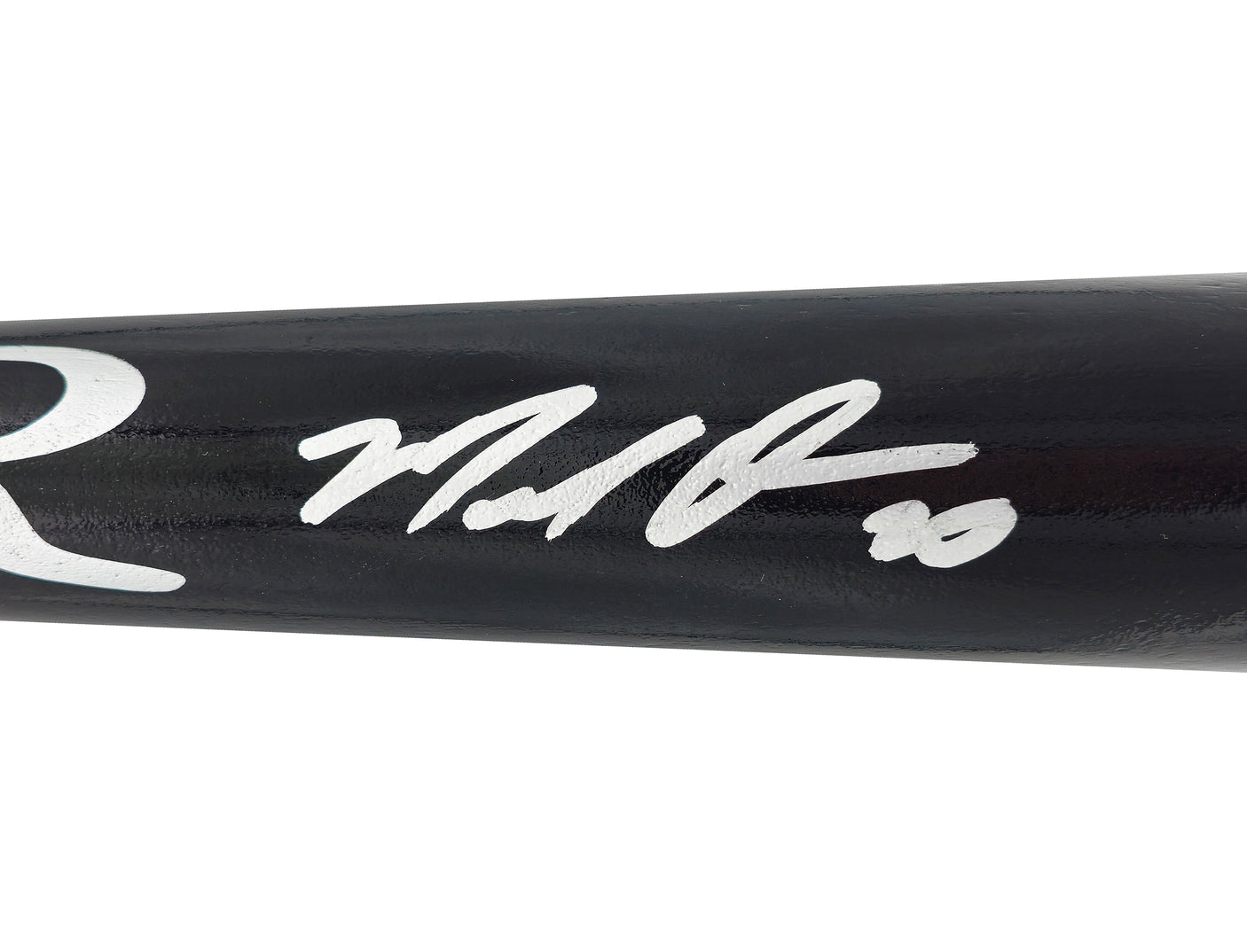 Marcell Ozuna Autographed Black Rawlings Adirondack Baseball Bat Atlanta Braves Beckett BAS Witness Stock #234038