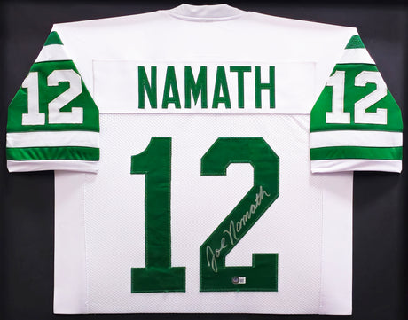 New York Jets Joe Namath Autographed Framed White Jersey Beckett BAS Witness Stock #233683