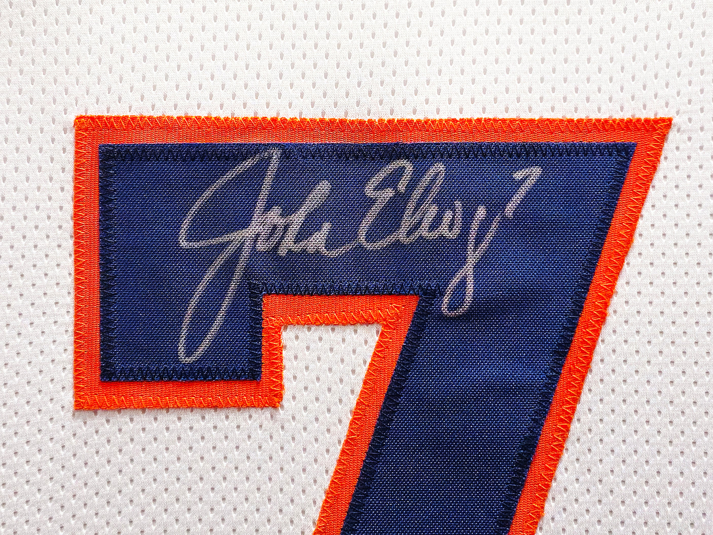 Denver Broncos John Elway Autographed Framed White & Blue Jersey Beckett BAS Witness Stock #233684