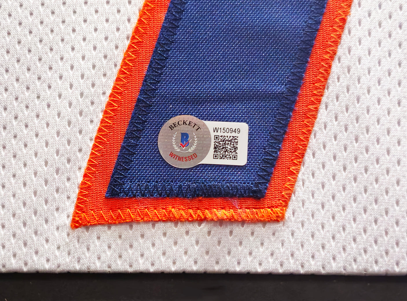 Denver Broncos John Elway Autographed Framed White & Blue Jersey Beckett BAS Witness Stock #233684