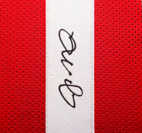 San Francisco 49ers Joe Montana Autographed Framed Red Jersey Beckett BAS QR Stock #233685
