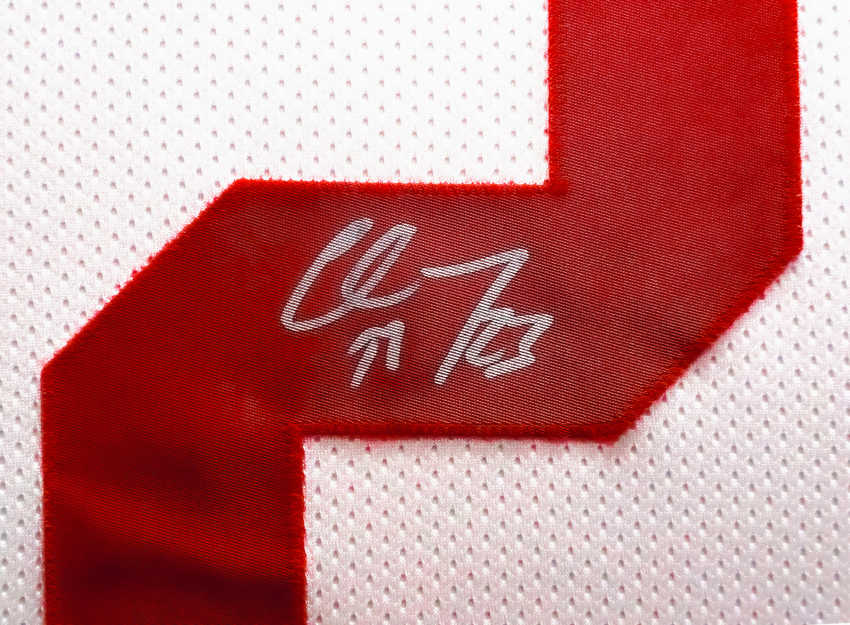 San Francisco 49ers Christian McCaffrey Autographed Framed White Jersey Beckett BAS QR Stock #233686