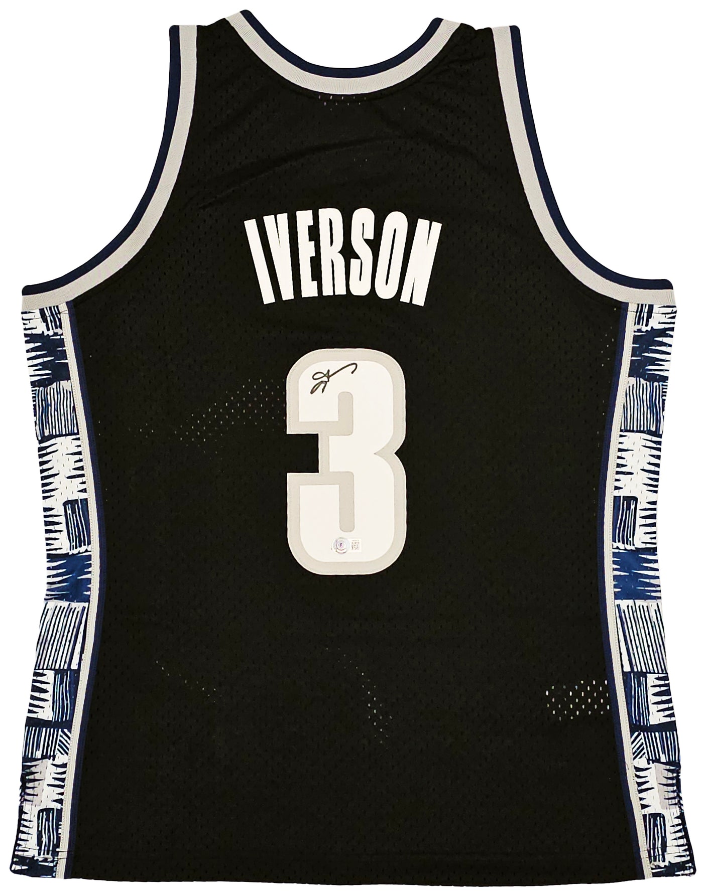 Georgetown Hoyas Allen Iverson Autographed Black Authentic Mitchell & Ness 1995-96 College Vault Jersey Size L Beckett BAS Witness Stock #220426