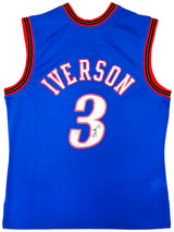 Philadelphia 76ers Allen Iverson Autographed Blue Authentic Mitchell & Ness 1999-00 HWC Swingman Jersey Size L Beckett BAS Witness Stock #220418