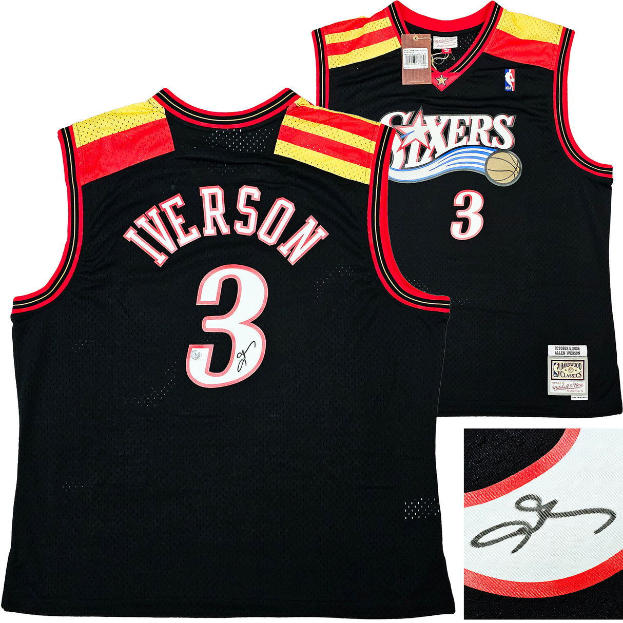 Philadelphia 76ers Allen Iverson Autographed Black Authentic Mitchell & Ness 10-05-06 HWC Swingman Jersey Size XXL Beckett BAS Witness Stock #220423