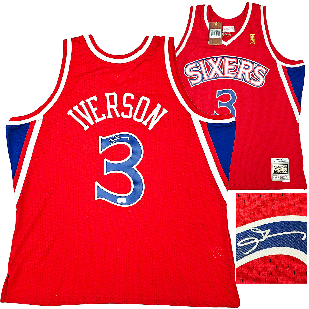 Philadelphia 76ers Allen Iverson Autographed Red Authentic Mitchell & Ness 1996-97 HWC Swingman Jersey Size XXL Beckett BAS Witness Stock #220425