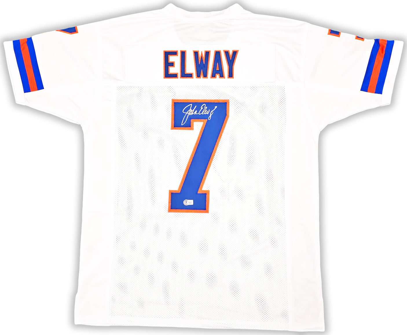 Denver Broncos John Elway Autographed White Jersey Beckett BAS Witness Stock #220369