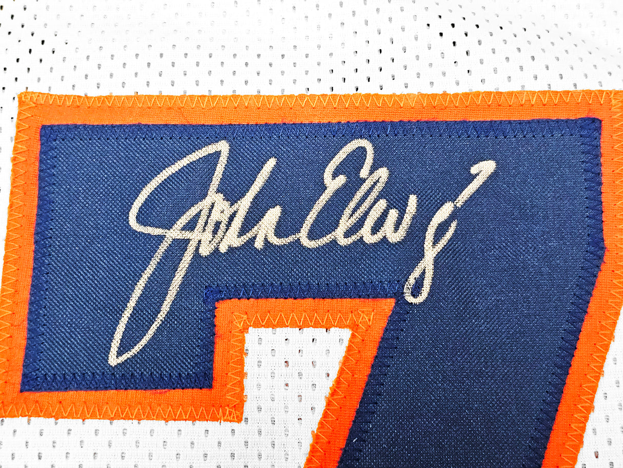 Denver Broncos John Elway Autographed White Jersey Beckett BAS Witness Stock #220369