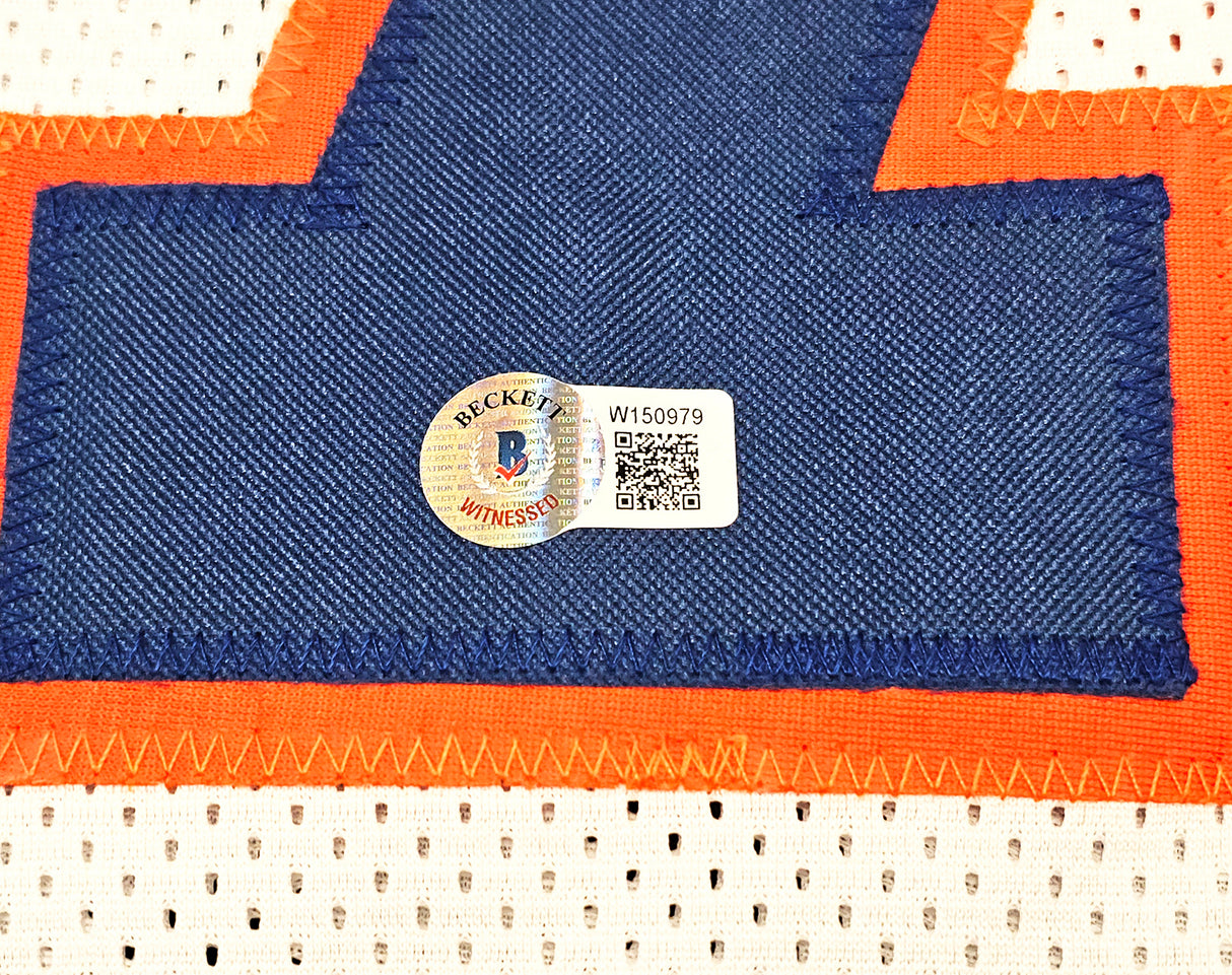 Denver Broncos John Elway Autographed White Jersey Beckett BAS Witness Stock #220369