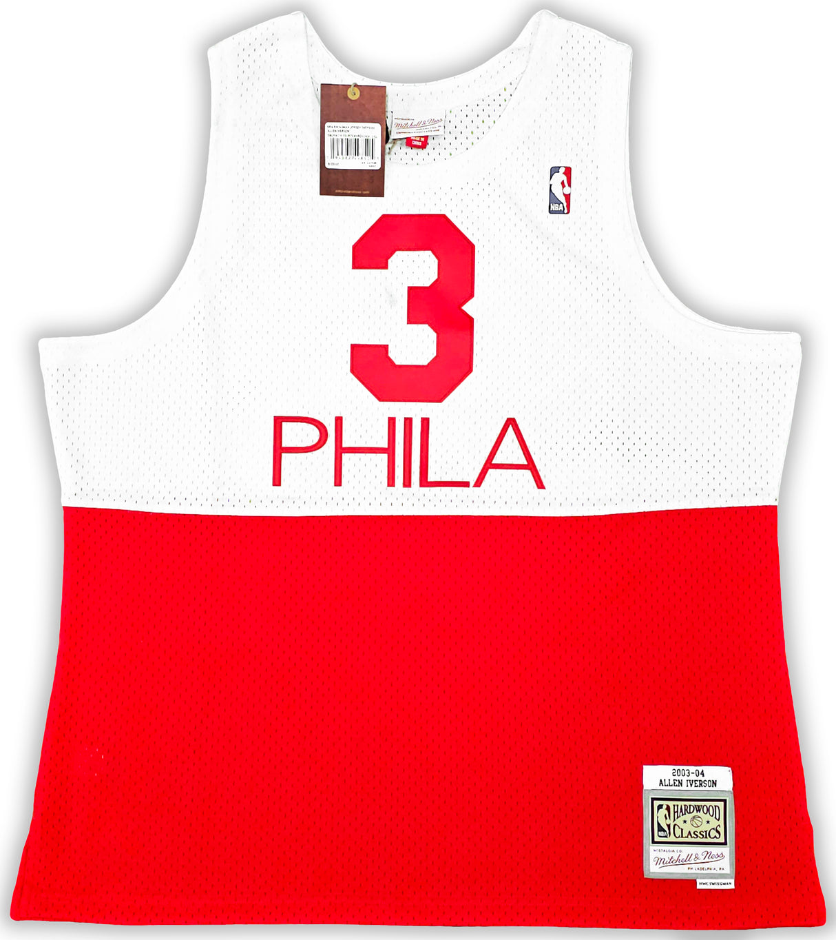 Philadelphia 76ers Allen Iverson Autographed White & Red Authentic Mitchell & Ness 2003-04 HWC Swingman Jersey Size XXL Beckett BAS Witness Stock #220421