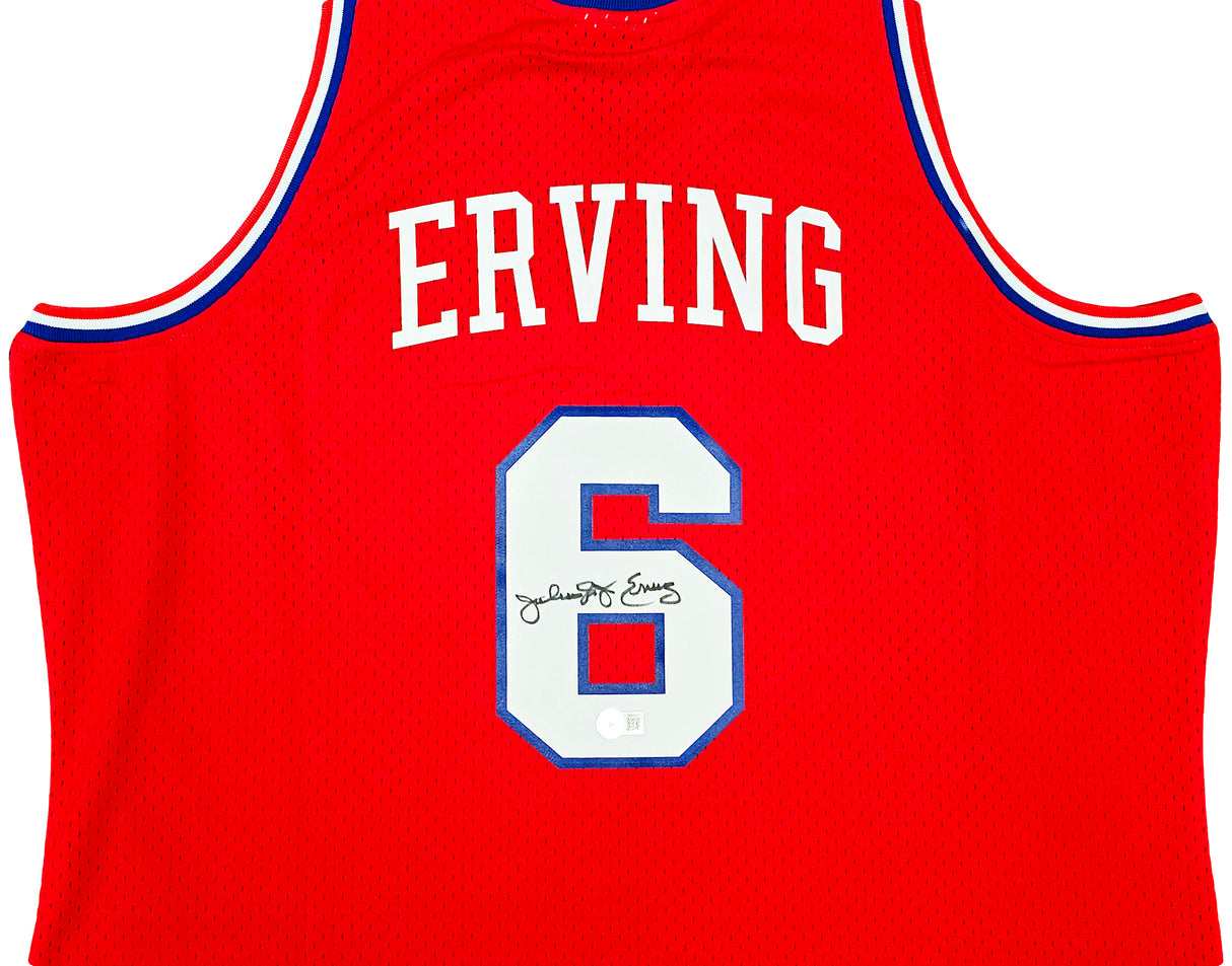 Philadelphia 76ers Julius "Dr. J" Erving Autographed Red Authentic Mitchell & Ness 1982-83 HWC Swingman Jersey Size XXL Beckett BAS Witness Stock #220408