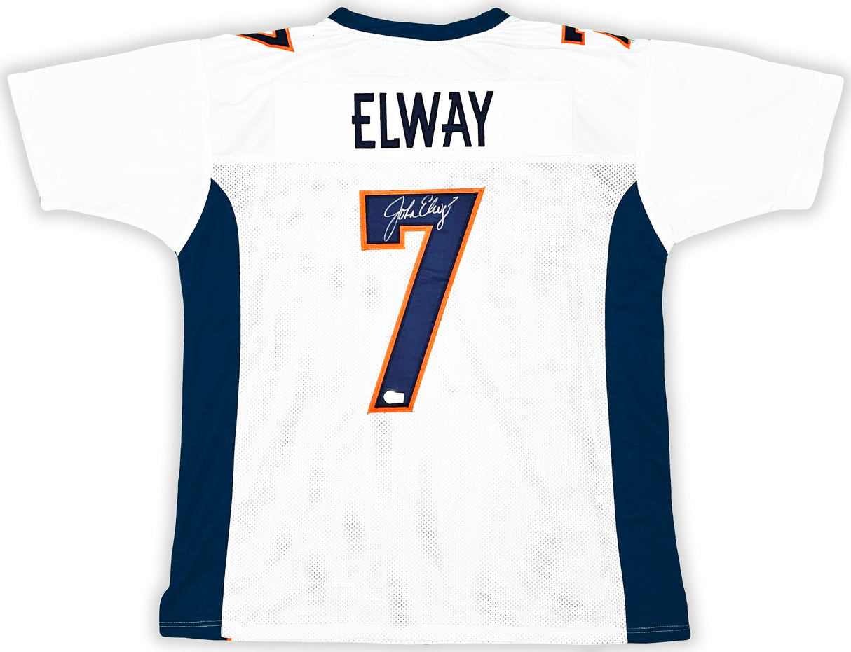 Denver Broncos John Elway Autographed White & Blue Jersey Beckett BAS Witness Stock #220370