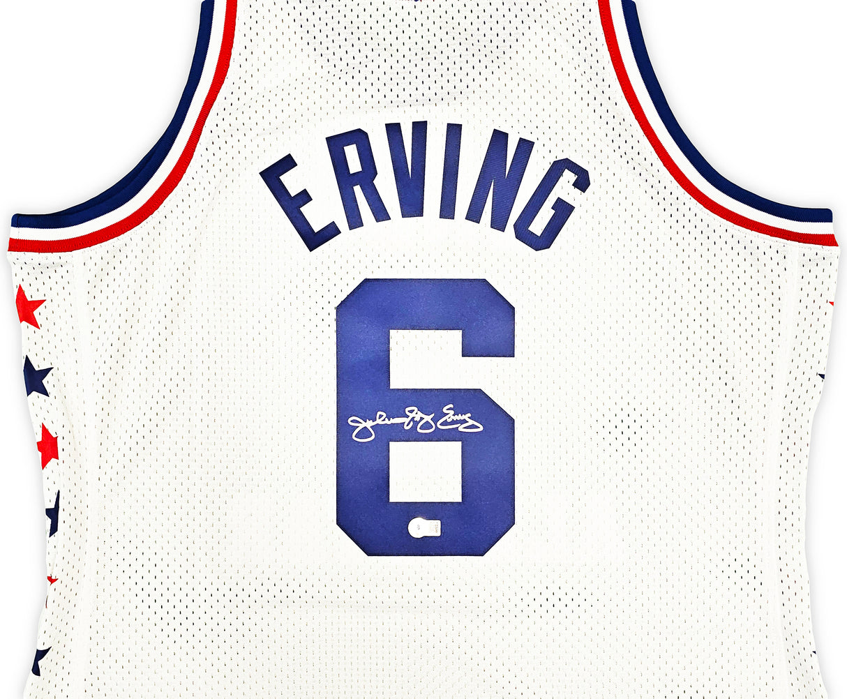 Philadelphia 76ers Julius "Dr. J" Erving Autographed White Authentic Mitchell & Ness 2-10-1985 HWC Swingman All Star Jersey Size XXL Beckett BAS Witness Stock #220410