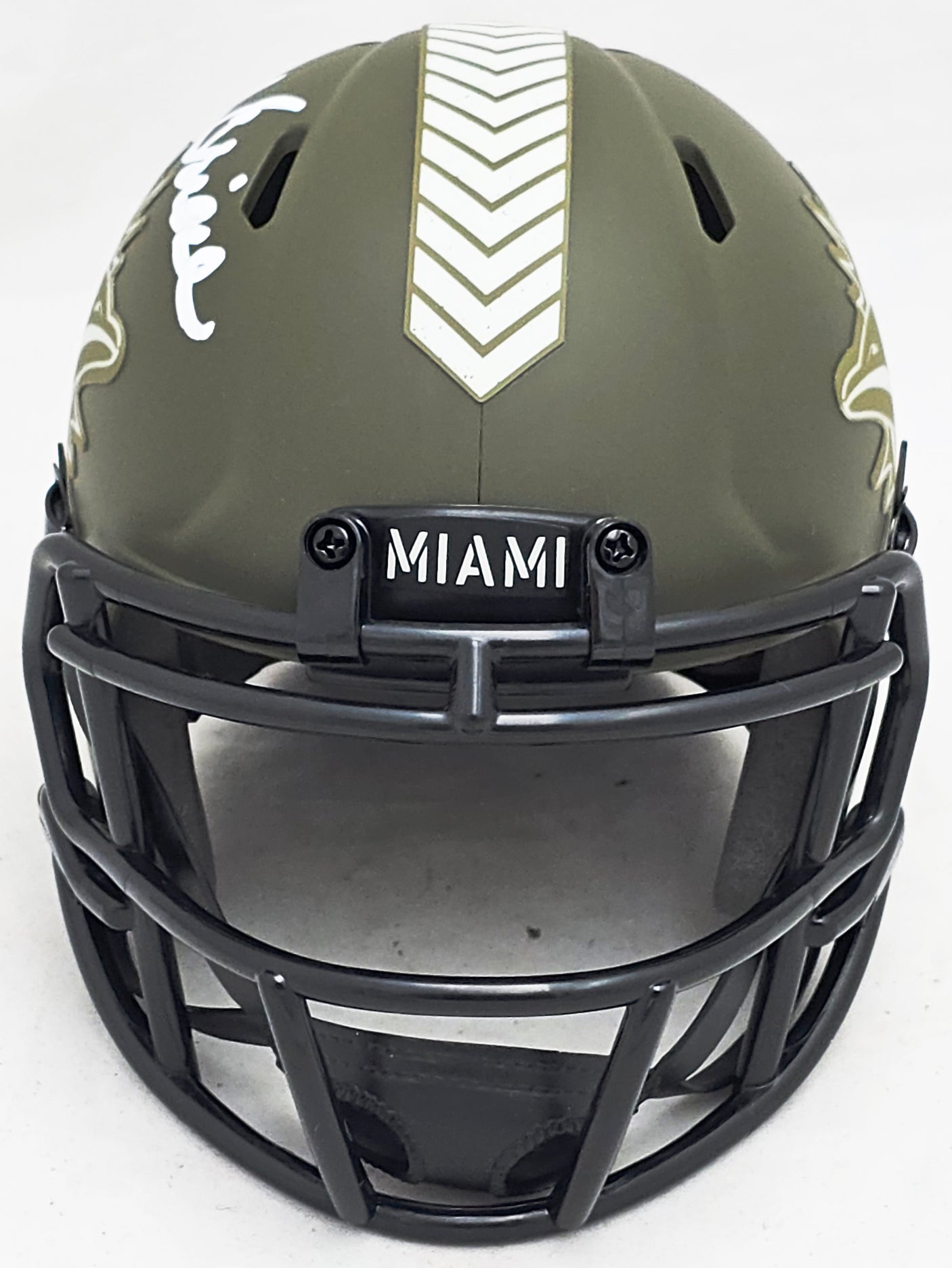 Bob Griese Autographed Miami Dolphins Salute to Service Army Green Speed Mini Helmet Beckett BAS Witness Stock #220466