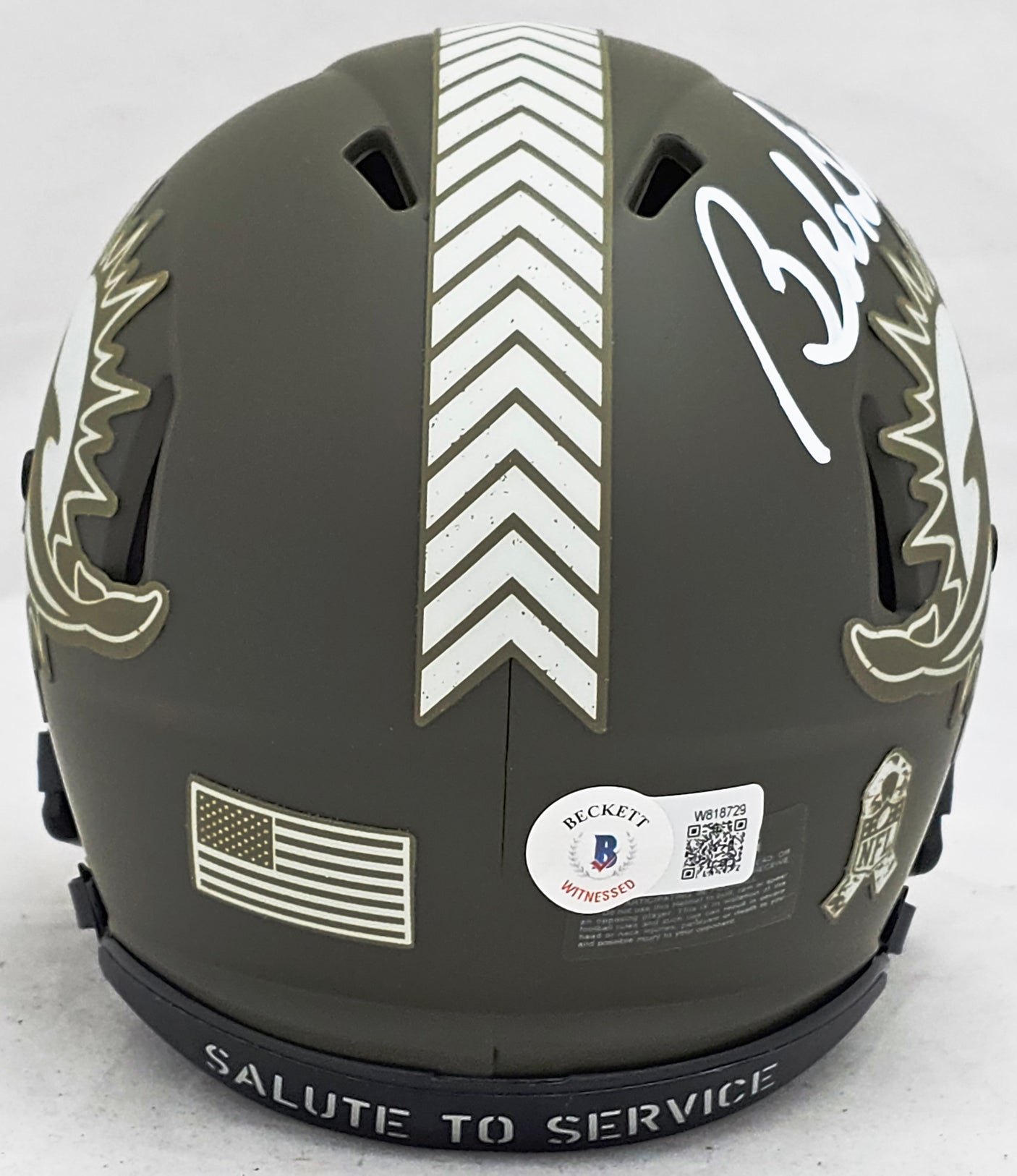 Bob Griese Autographed Miami Dolphins Salute to Service Army Green Speed Mini Helmet Beckett BAS Witness Stock #220466