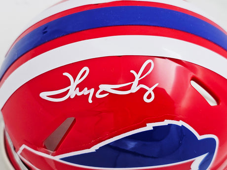 Thurman Thomas Autographed 87-01 Buffalo Bills Throwback Red Speed Mini Helmet Beckett BAS Witness Stock #220469
