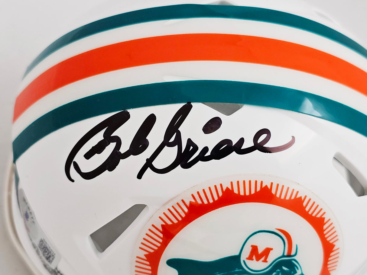 Bob Griese Autographed 1972 Miami Dolphins Throwback White Speed Mini Helmet Beckett BAS Witness Stock #220467