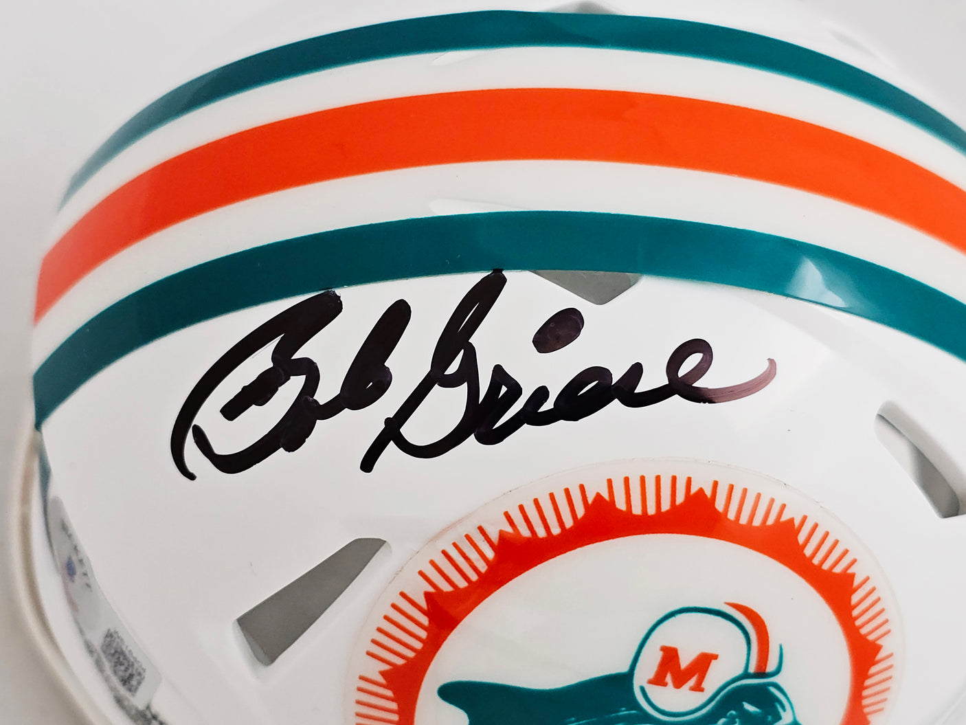Bob Griese Autographed 1972 Miami Dolphins Throwback White Speed Mini Helmet Beckett BAS Witness Stock #220467
