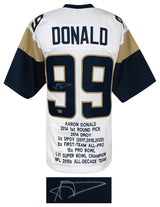 Aaron Donald Signed White Custom Embroidered Stat Football Jersey - (Beckett)
