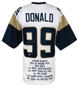 Aaron Donald Signed White Custom Embroidered Stat Football Jersey - (Beckett)
