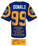 Aaron Donald Signed Blue Throwback Custom Embroidered Stat Football Jersey - (Beckett)
