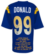 Aaron Donald Signed Blue Custom Embroidered Stat Football Jersey - (Beckett)