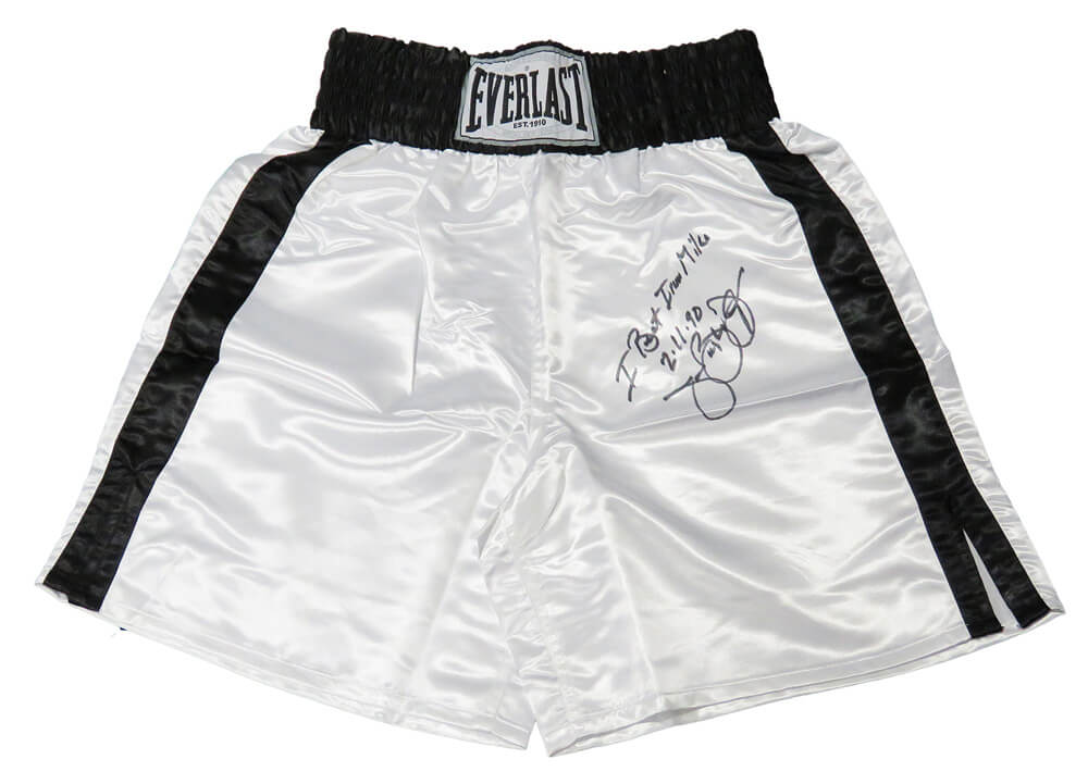 James Buster Douglas Signed Everlast White Boxing Trunks w/I Beat Iron Mike 2-11-90