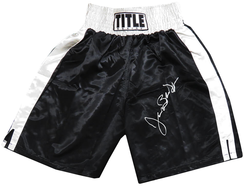 James Buster Douglas Signed Title Black & White Trim Boxing Trunks