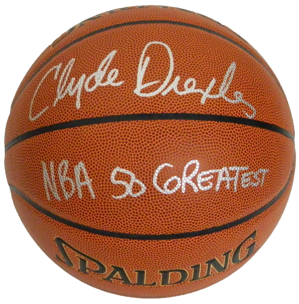 Clyde Drexler Signed Spalding NBA Indoor/Outdoor Basketball w/NBA 50 Greatest