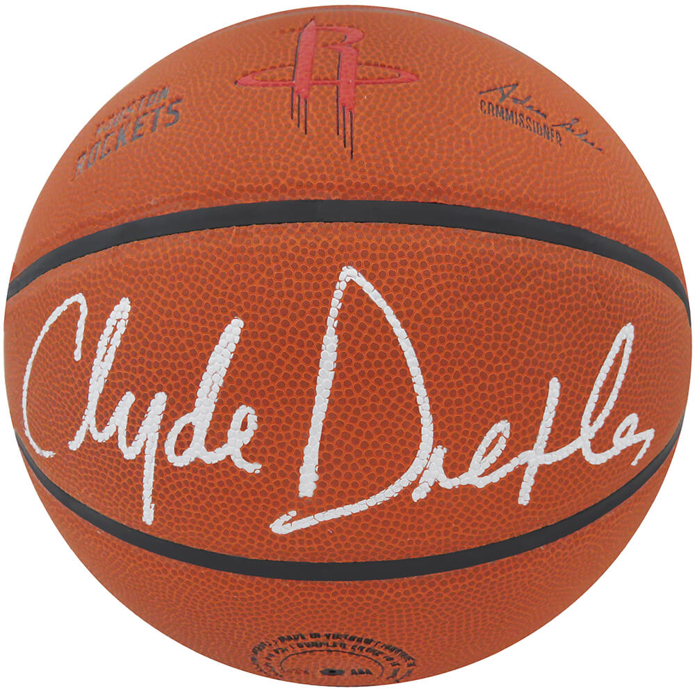 Clyde Drexler Signed Wilson Houston Rockets Logo NBA Basketball