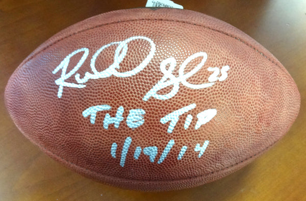 Richard Sherman Autographed Official NFL Leather Football Seattle Seahawks "The Tip 1/19/14" RS Holo Stock #78973