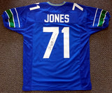 Seattle Seahawks Walter Jones Autographed Blue Jersey "HOF '14" MCS Holo Stock #72404