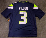 Seattle Seahawks Russell Wilson Autographed Blue Nike Twill Jersey Size L RW Holo Stock #71430