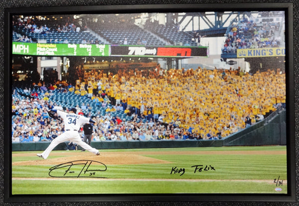 Felix Hernandez Autographed Framed 20x30 Canvas Photo Seattle Mariners "King Felix" #/34 MCS Holo Stock #94466