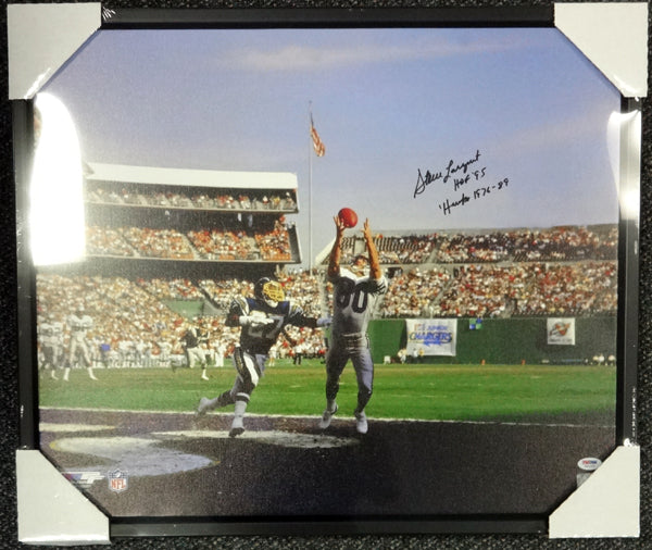 Steve Largent Autographed Framed 20x24 Canvas Photo Seattle Seahawks "HOF 95 & Hawks 1976-89" #/80 PSA/DNA Stock #94474