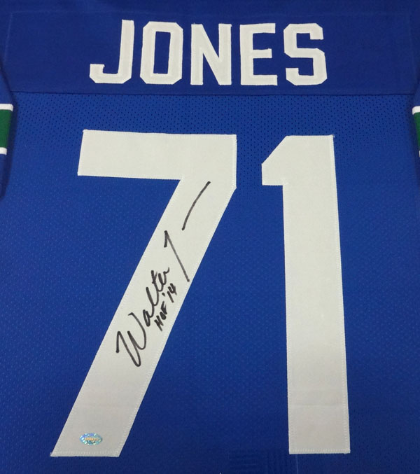 Seattle Seahawks Walter Jones Autographed Framed Blue Jersey MCS Holo Stock #90485