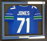 Seattle Seahawks Walter Jones Autographed Framed Blue Jersey MCS Holo Stock #90485