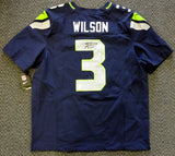 Seattle Seahawks Russell Wilson Autographed Blue Nike Elite Jersey Size 52 RW Holo Stock #60977