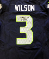 Seattle Seahawks Russell Wilson Autographed Blue Nike Elite Jersey Size 52 RW Holo Stock #60977