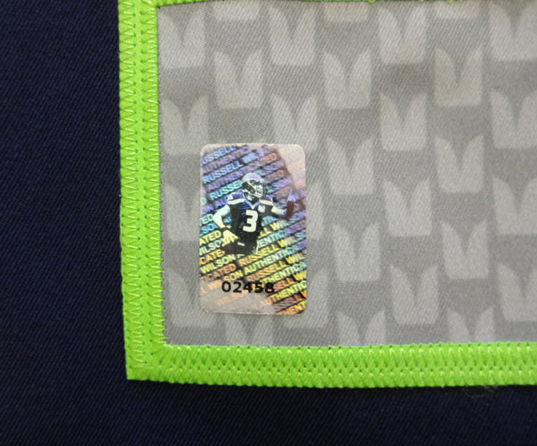 Seattle Seahawks Russell Wilson Autographed Blue Nike Elite Jersey Size 52 RW Holo Stock #60977